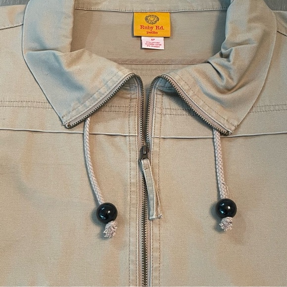 New Ruby Rd. Petite khaki zip up short jacket with stone embellishments -size 6P - Picture 2 of 12